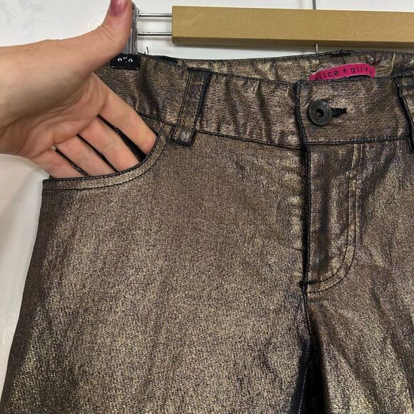 Alice + Olivia Gold Black Jeans 4 Metallic Skinny Cargo Pants y2k Stretch Low Ri - Picture 6 of 16